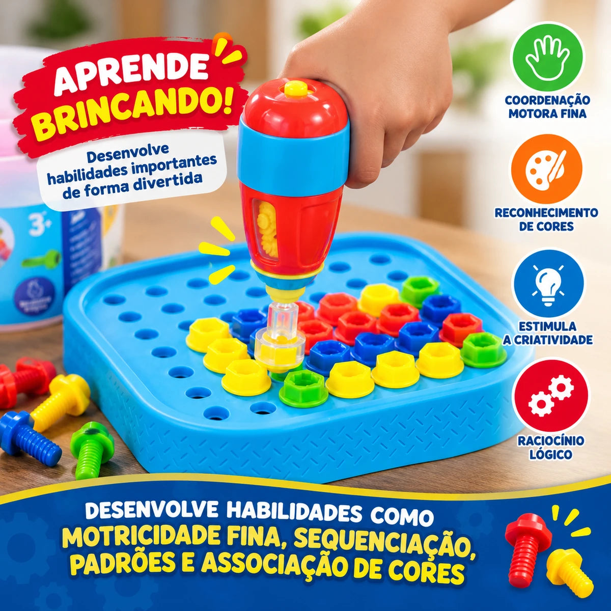 Construtor Criativo Drill & Build – Kit de Montagem com Furadeira e 52 Parafusos