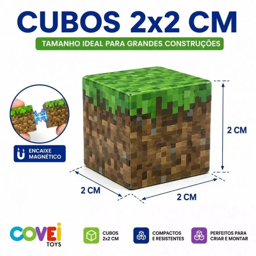 Bloco De Montar Magnético Infantil Cubos Mine