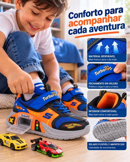 TurboPé© – Tênis com Garagem de Carrinho + Pista Radical