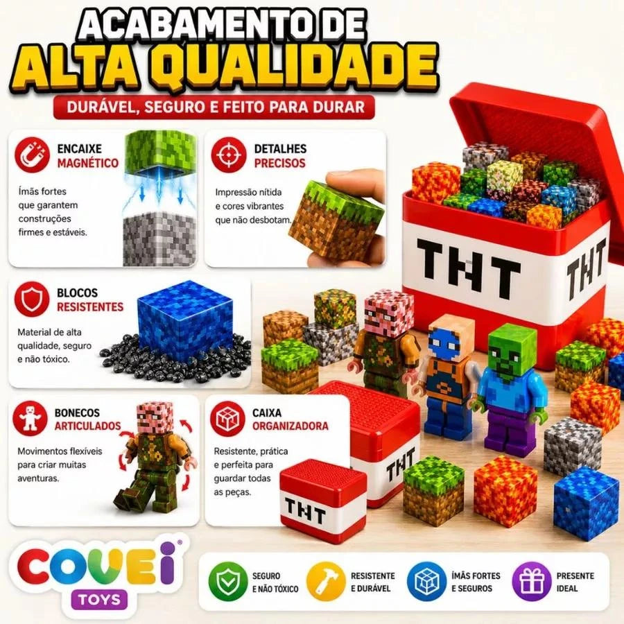 Bloco De Montar Magnético Infantil Cubos Mine