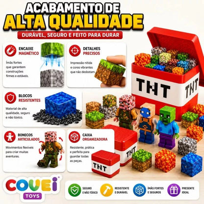 Bloco De Montar Magnético Infantil Cubos Mine