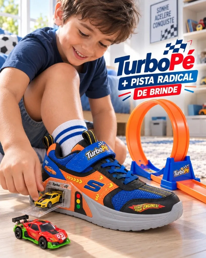 TurboPé© – Tênis com Garagem de Carrinho + Pista Radical