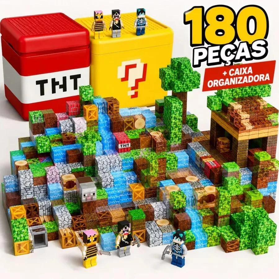 Bloco De Montar Magnético Infantil Cubos Mine