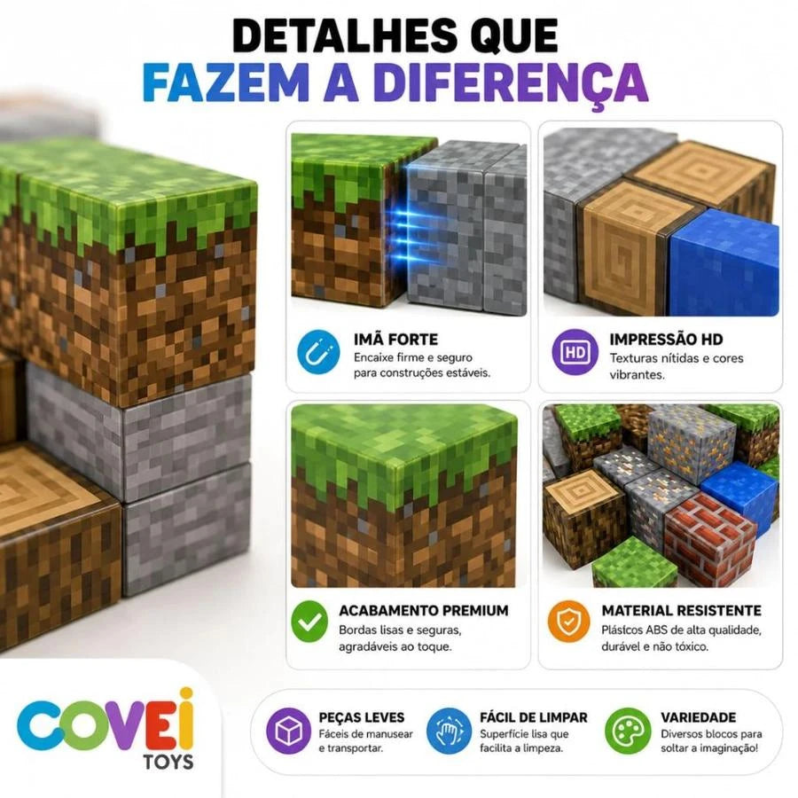 Bloco De Montar Magnético Infantil Cubos Mine