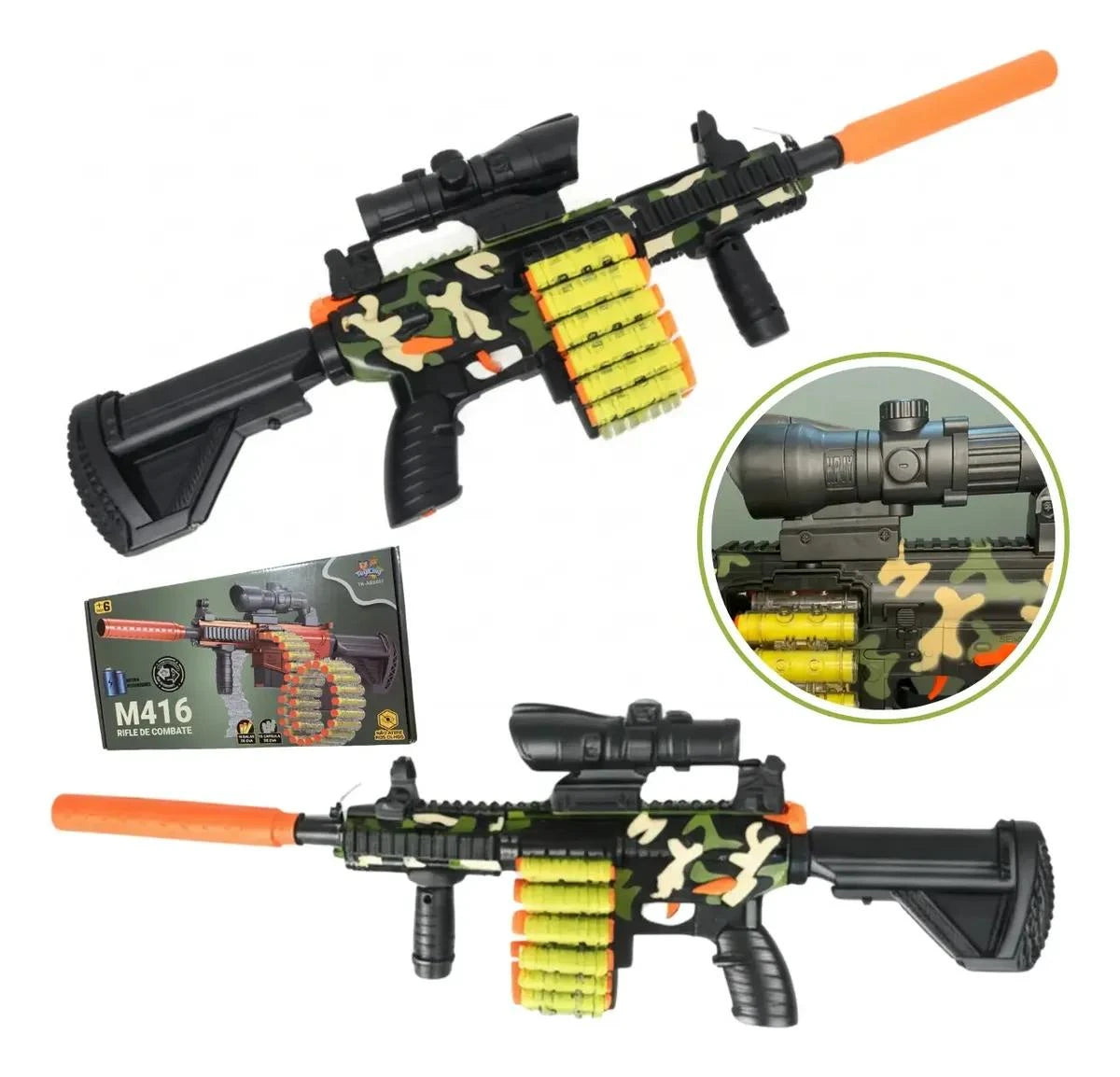 Arma Brinquedo M416 Elétrica Com 18 Dardos E Bateria Nerf
