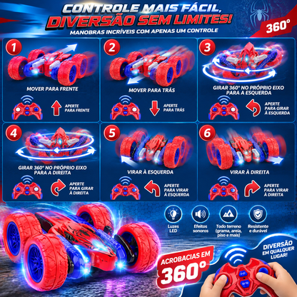 Carro Radical 360° Spider RC – Controle Remoto com LED e Acrobacias